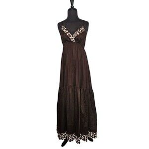 LA BLANCA ROD BEATTIE Maxi Dress M Chocolate Brown Tiered Animal Print Beachy